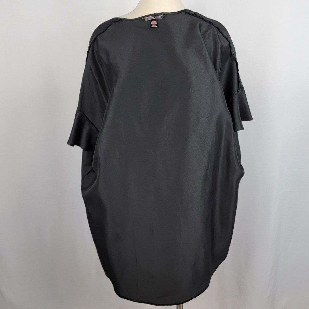 Victorias Secret Kimono Robe Womens One Size Black Satin Ruffle Tie Front Cover - Picture 11 of 15